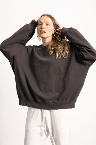Blonde female model wearing a Peruvian Pima Cotton sweatshirt