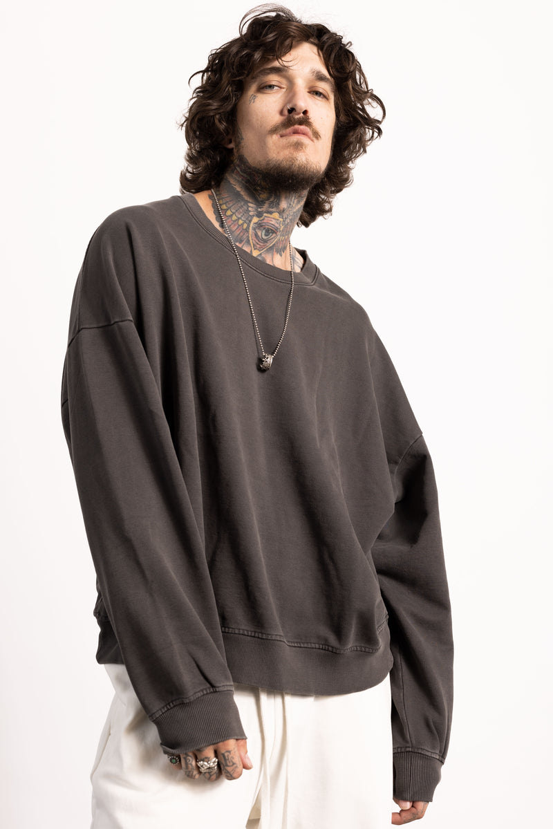 Drop shoulder crewneck — detail — 100% cotton garment-dyed — private label manufactured in Los Angeles by Essentials Made