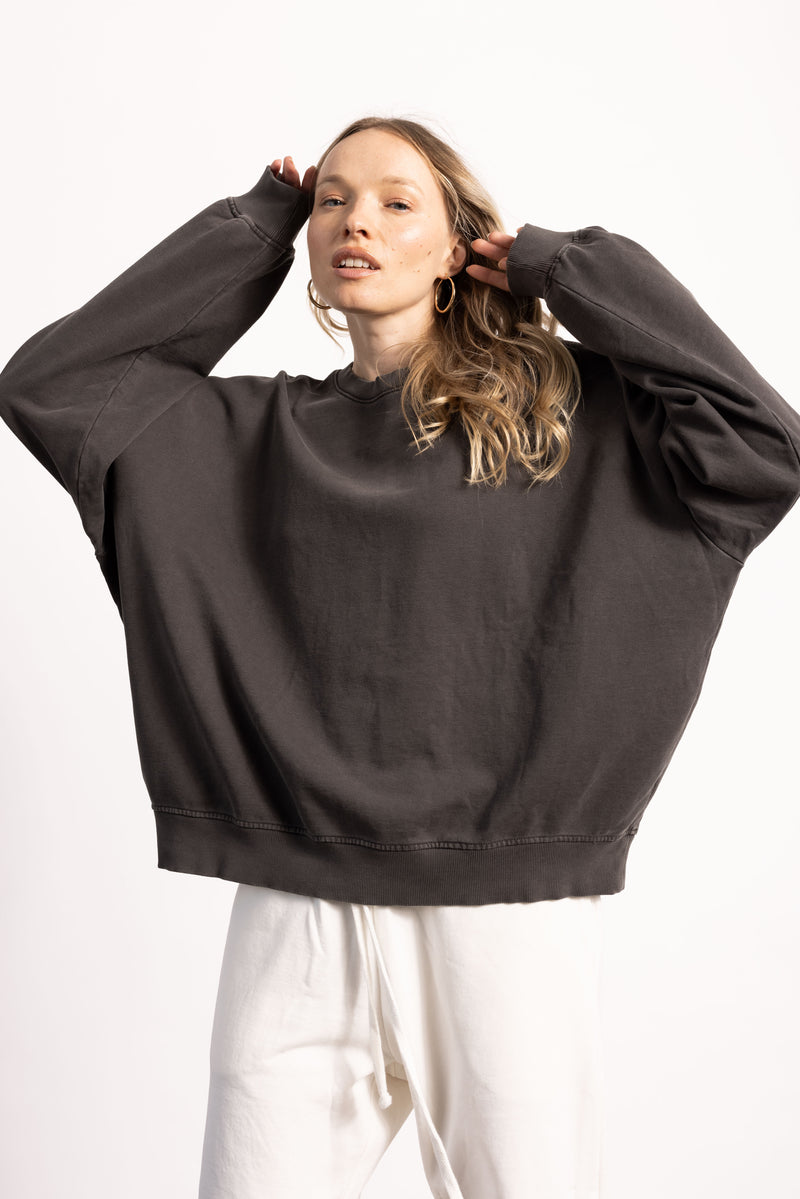 Drop shoulder crewneck — female — 100% cotton garment-dyed — private label manufactured in Los Angeles by Essentials Made