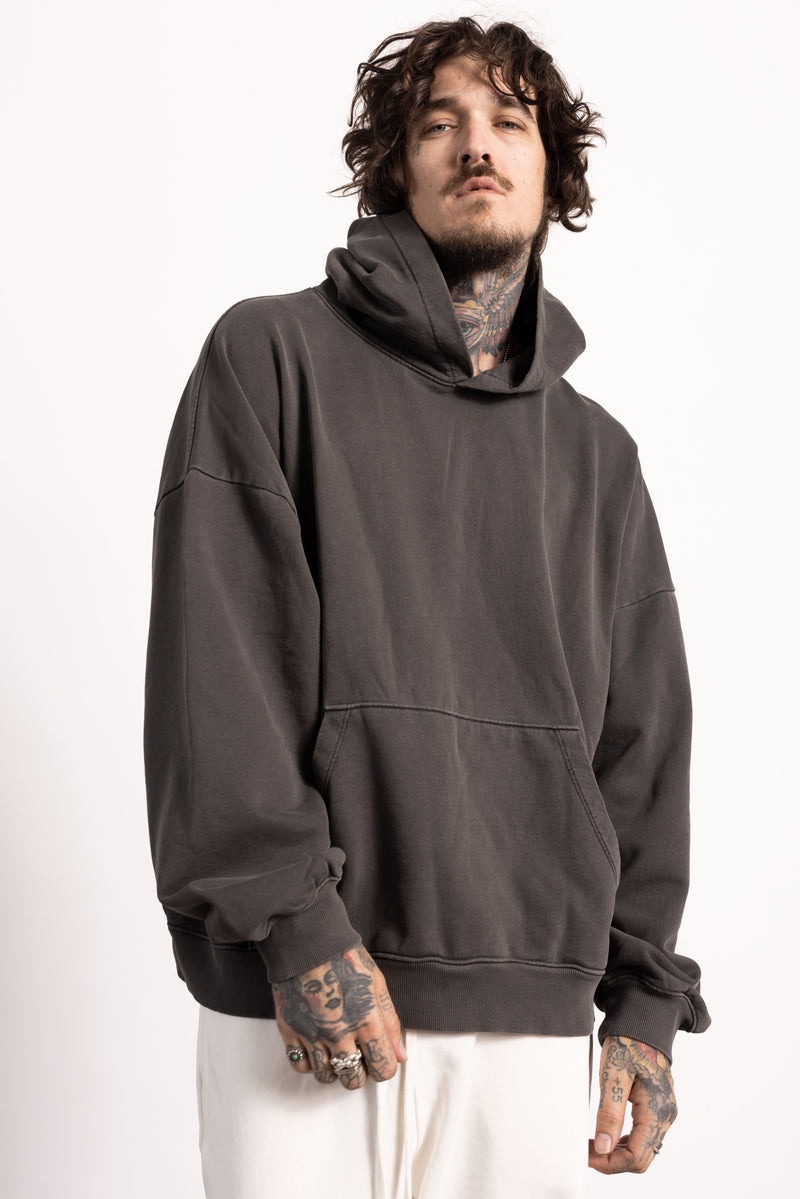 Drop shoulder hoodie — male — 100% cotton garment-dyed — private label manufactured in Los Angeles by Essentials Made