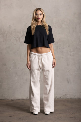 PIMA COTTON WIDE LEG SWEATPANTS - CHALK