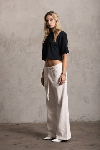 PIMA COTTON WIDE LEG SWEATPANTS - CHALK