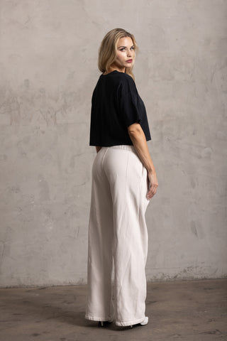 PIMA COTTON WIDE LEG SWEATPANTS - CHALK