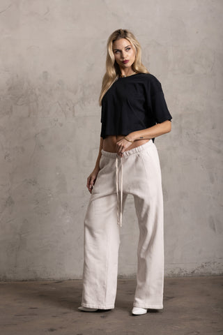 PIMA COTTON WIDE LEG SWEATPANTS - CHALK
