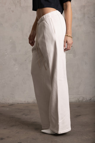 PIMA COTTON WIDE LEG SWEATPANTS - CHALK