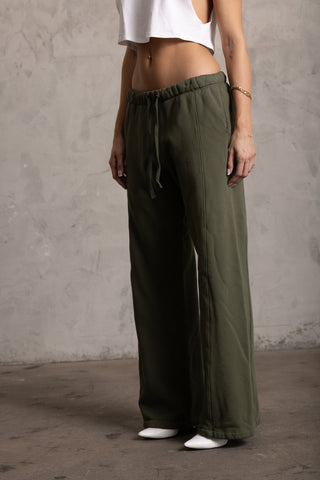 PIMA COTTON WIDE LEG SWEATPANTS - MOSS
