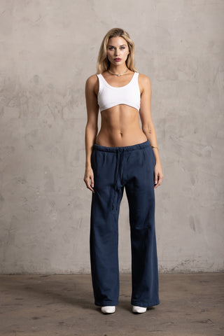 PIMA COTTON WIDE LEG SWEATPANTS - NAVY