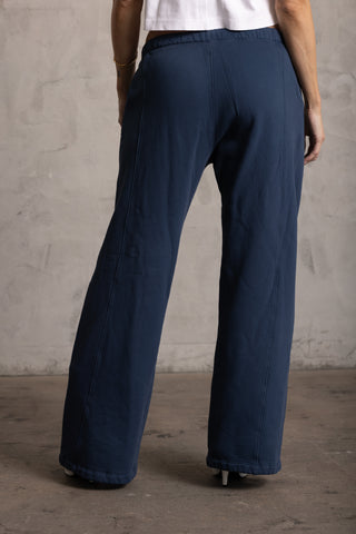 PIMA COTTON WIDE LEG SWEATPANTS - NAVY