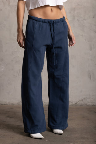 PIMA COTTON WIDE LEG SWEATPANTS - NAVY