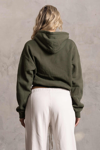 PIMA COTTON CROPPED HOODIE - MOSS