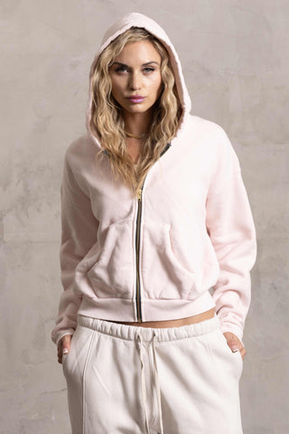 PIMA COTTON CROPPED HOODIE - QUARTZ