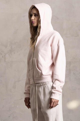 PIMA COTTON CROPPED HOODIE - QUARTZ