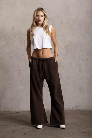 PIMA COTTON OVERSIZED SWEATPANTS - PEAT
