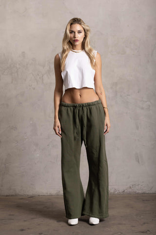 PIMA COTTON OVERSIZED SWEATPANTS - MOSS