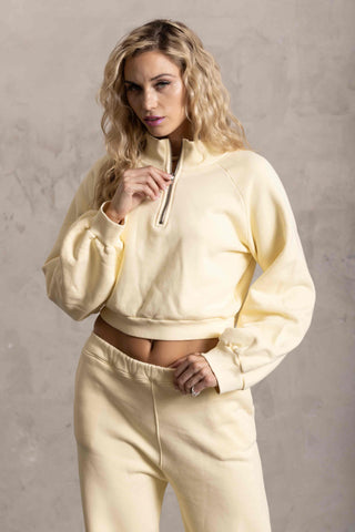PIMA COTTON QUARTER ZIP SWEAT SET - WASHED FLAX
